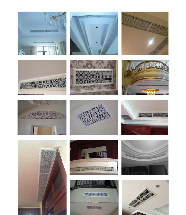 5、散流器，散流器是空調(diào)系統(tǒng)中常用的送風口，可根據(jù)使用要求制成正方形或長方形，能配合任何天花板的裝修要求。散流器的內(nèi)芯部分可從外框拆離，方便安裝及清洗。后面可配風口調(diào)節(jié)閥以控制調(diào)整風量。適用于播音室、醫(yī)院、劇場、教室、音樂廳、圖書館、游藝廳、劇場休息廳、一般辦公室、商店、旅館、飯店、及體育館等。 6、球形可調(diào)風口，球形可調(diào)風口是一種噴口型送風口。高速氣流在經(jīng)過閥體噴口中對指定方向送風，氣流噴射方向可在頂角為35°的圓錐形空間內(nèi)前后左右方便地調(diào)節(jié)，氣體流量也可通過閥門開合程度來調(diào)節(jié)。多用于高大層頂高速送風或局部供冷的場合，如機場候機大廳，室內(nèi)體育場，賓館廚房等場合。 7、旋流風口，旋流風口送出旋轉(zhuǎn)射流，具有誘導比大，風速衰減快的特點，在空調(diào)通風系統(tǒng)中可用作大風量，大溫差送風以減少風口數(shù)量，安裝在天花板或頂棚上，可用于3米以內(nèi)低空間，也可用二種高度大面積送風，高度甚至可達10米以上。上海天嬌空調(diào)設(shè)備有限公司是隨著社會發(fā)展需要而創(chuàng)立的，專業(yè)生產(chǎn)風口,風閥,防火閥,消聲器等中央空調(diào)末端產(chǎn)品